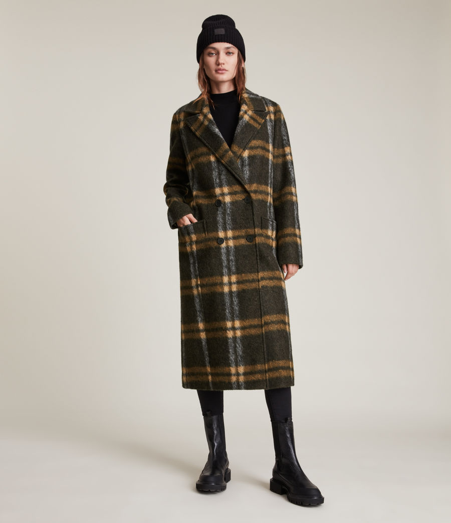 Womens Ensley Wool Blend Check Coat (dark_khaki_green) - Image 5
