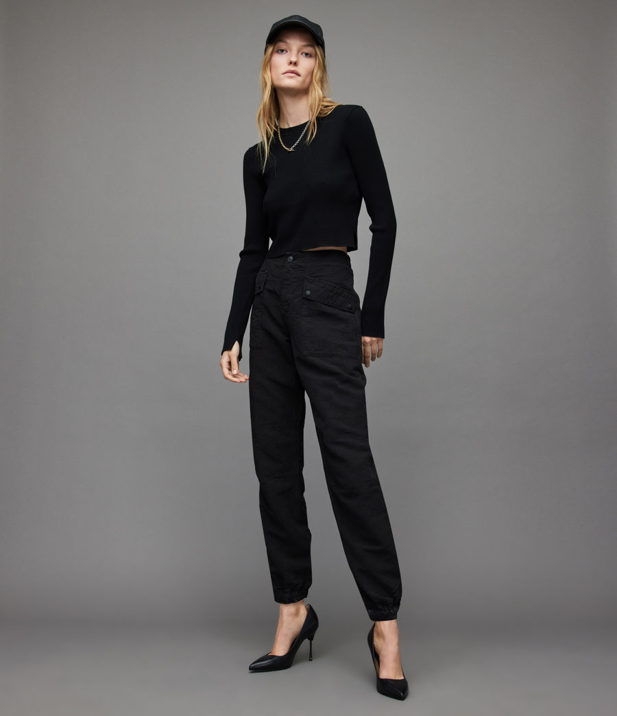 Women's Val High-Rise Linen Blend Trousers (black) - Image 4