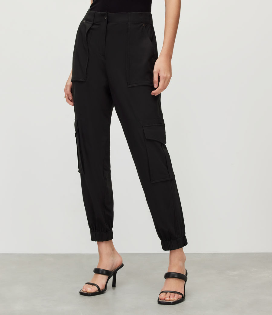 Women's Frieda High-Rise Jersey Cargo Trousers (black) - Image 2