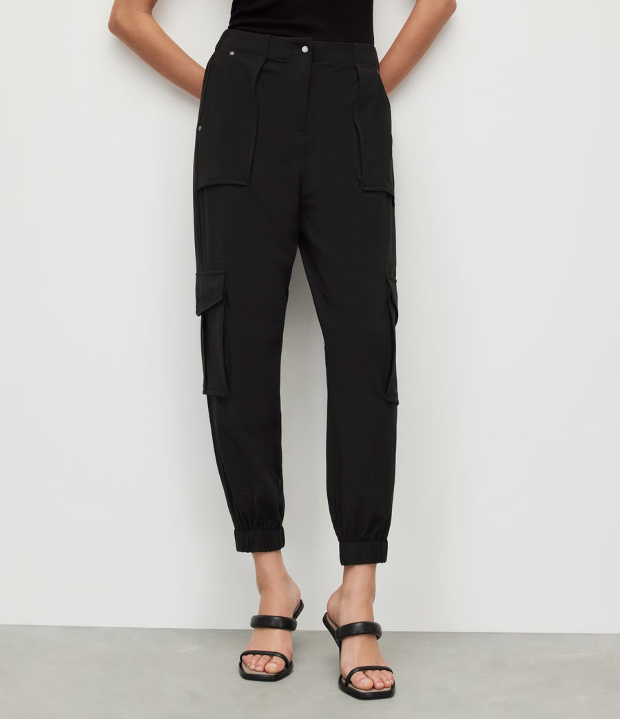 Women's Frieda High-Rise Jersey Cargo Trousers (black) - Image 4