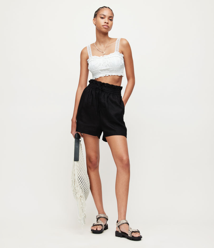 Damen Lily Leinen Paperbag Shorts (black) - Image 1
