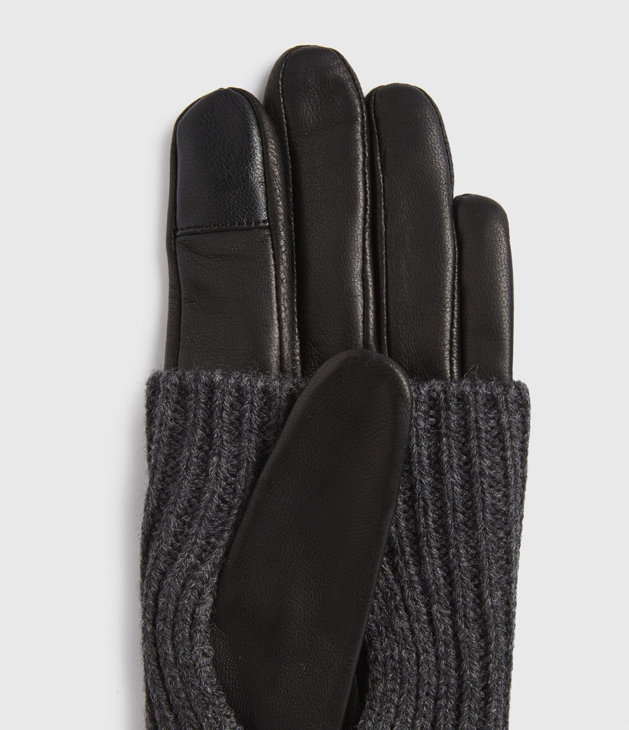 ALLSAINTS UK Womens Knit Cuff Leather Gloves (charcoal)