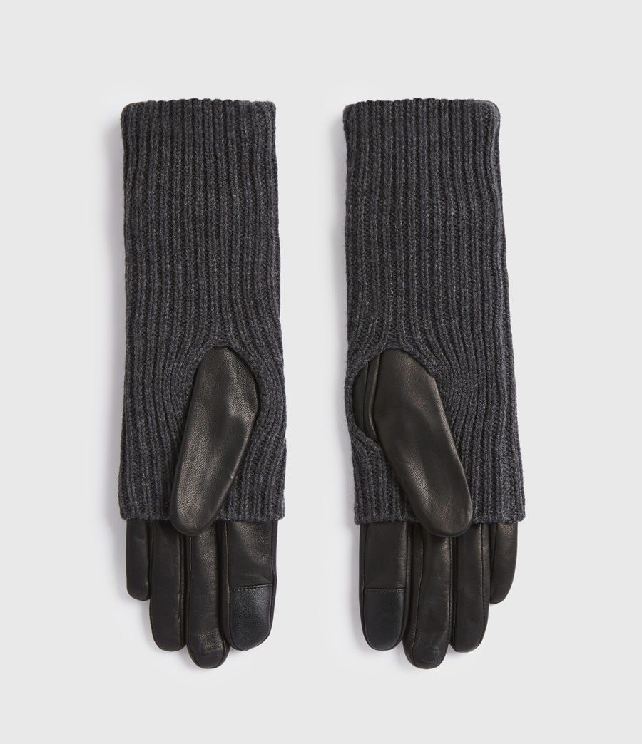 ALLSAINTS UK Womens Knit Cuff Leather Gloves (charcoal)