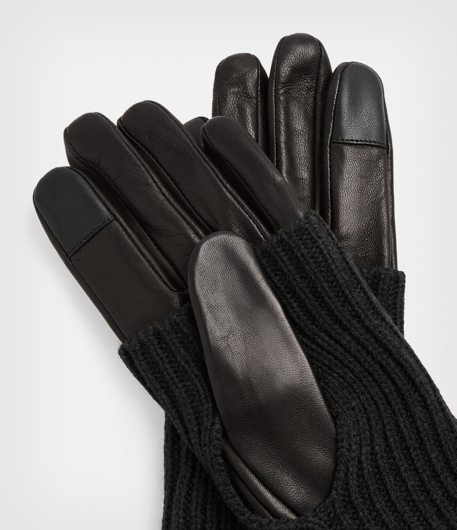 ALLSAINTS UK: Womens Knit Cuff Leather Gloves (black)