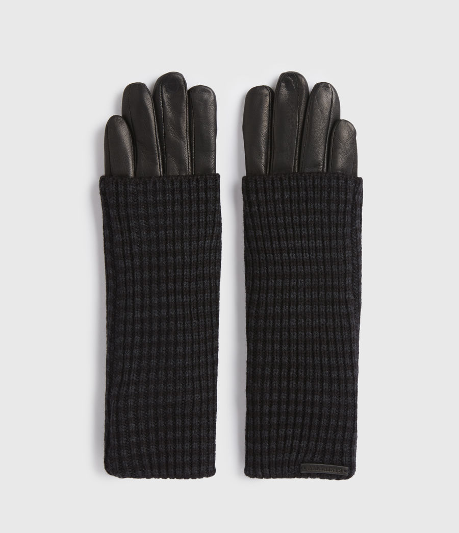 ALLSAINTS UK: Womens Stripe Cuff Leather Gloves (cinder_black)