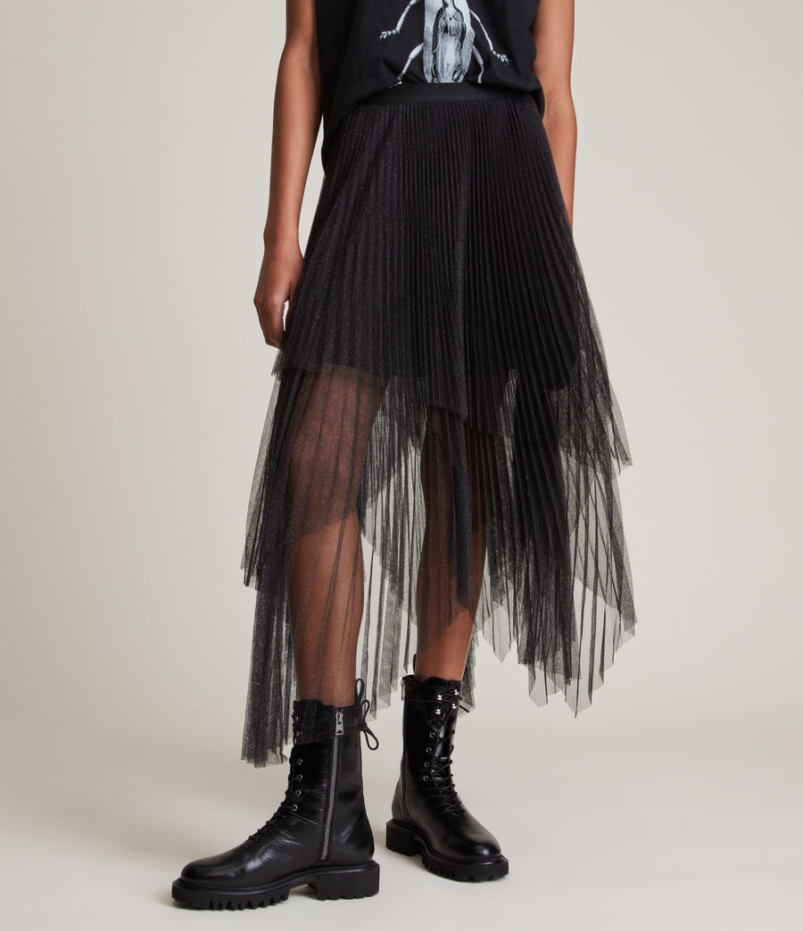 Womens Veena Tulle Pleated Skirt (metallic_black) - Image 2