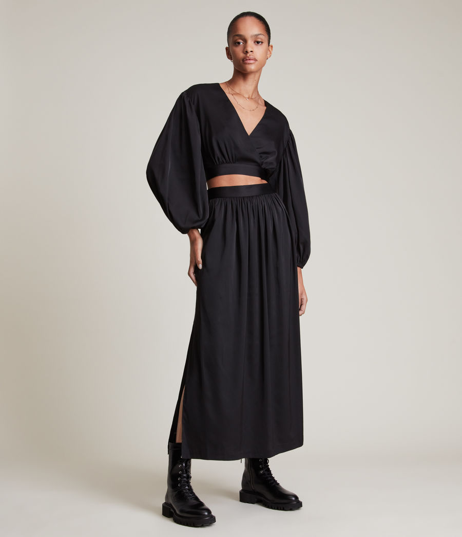 Women's Alia Satin Maxi Skirt (black) - Image 1
