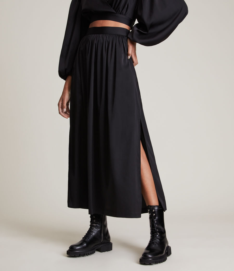 Womens Alia Satin Maxi Skirt (black) - Image 2