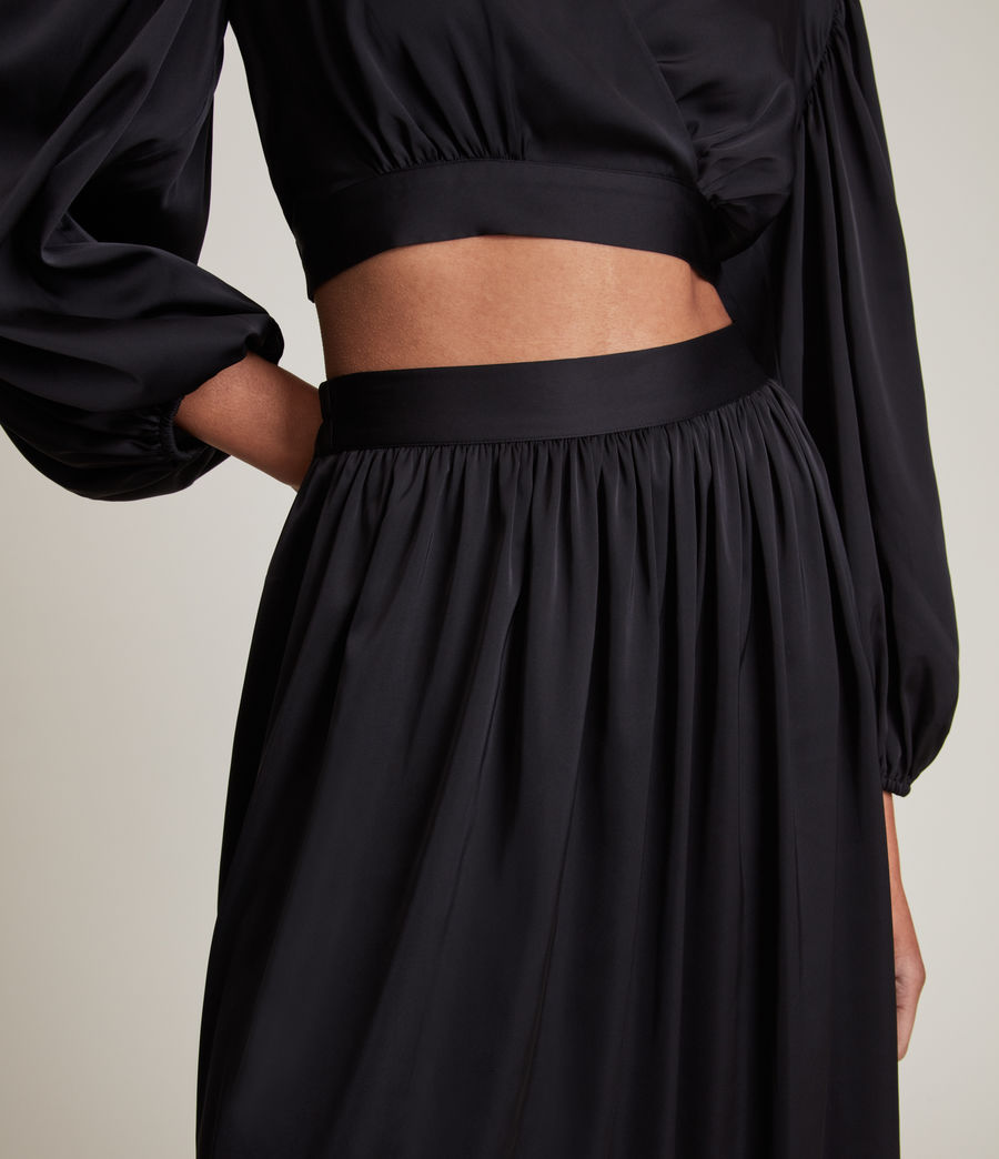 Women's Alia Satin Maxi Skirt (black) - Image 3