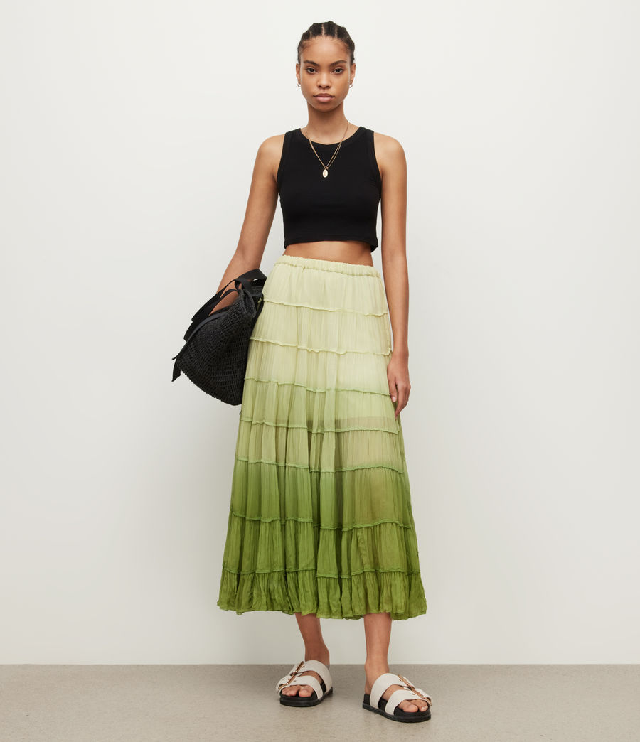 Damen Eva Ombre Maxi Tiered Skirt (lime_green) - Image 1