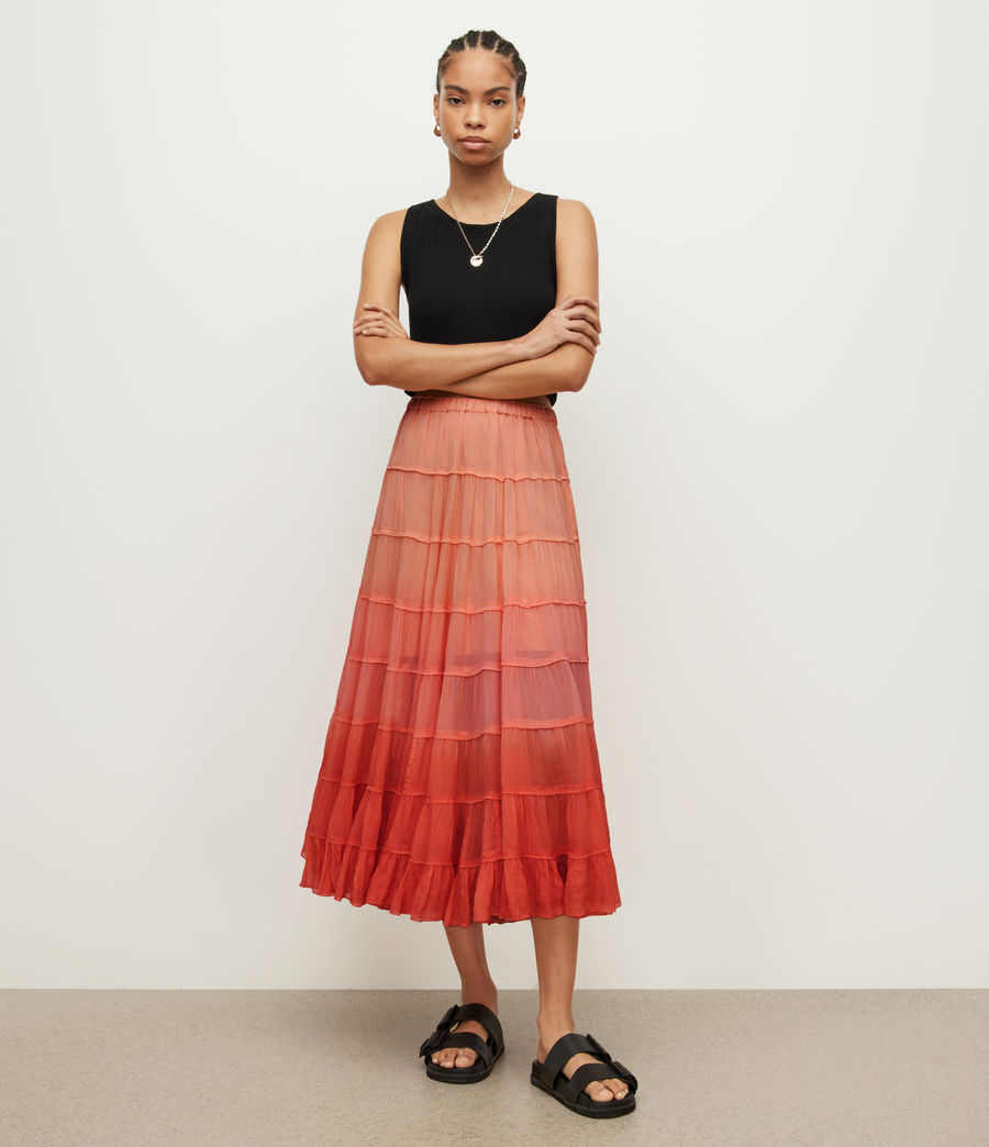 Womens Eva Ombre Maxi Tiered Skirt (sunburst_orange) - Image 4