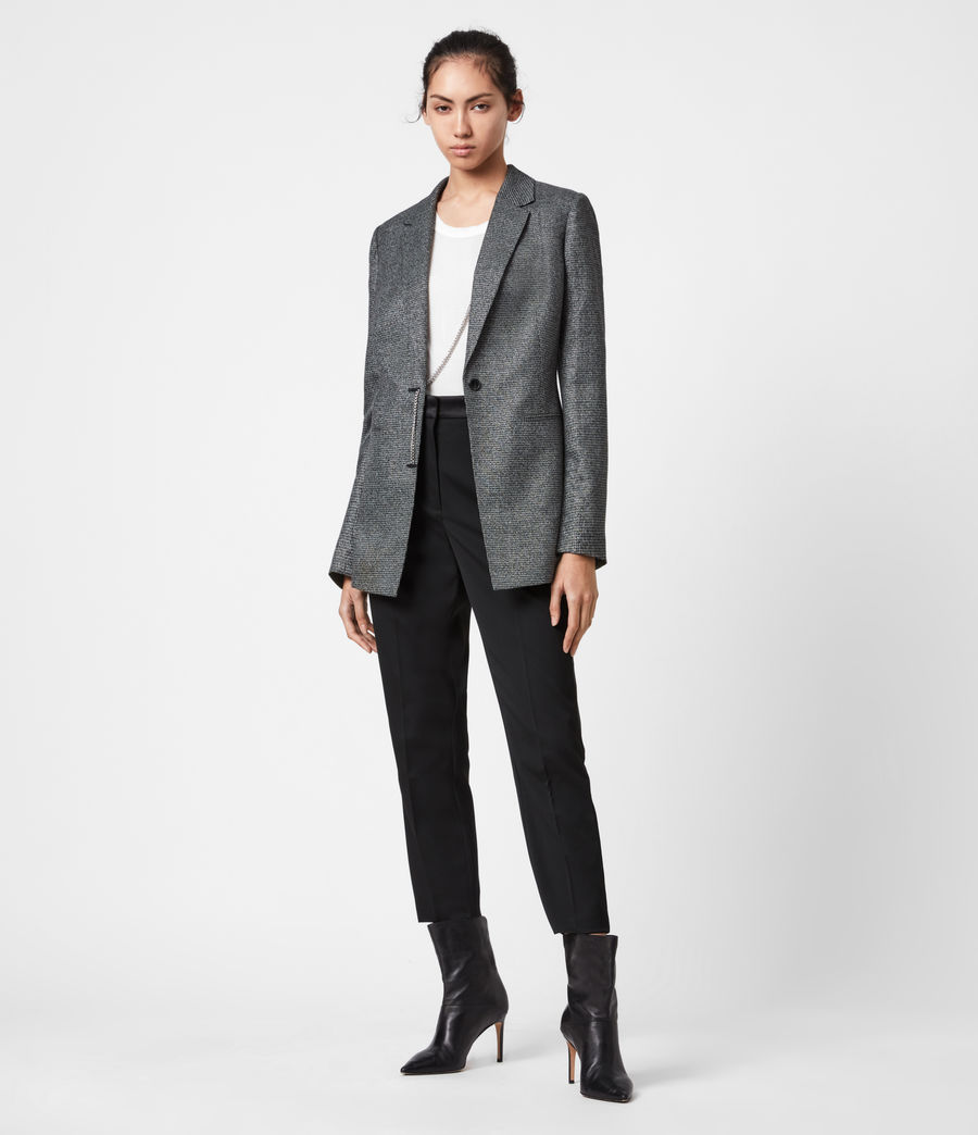 Allsaints De Damen Sansa Karo Blazer Silver Black