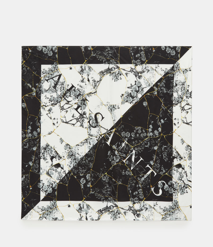 Women's Buruberu Split Square Silk Scarf (black_white) - Image 5