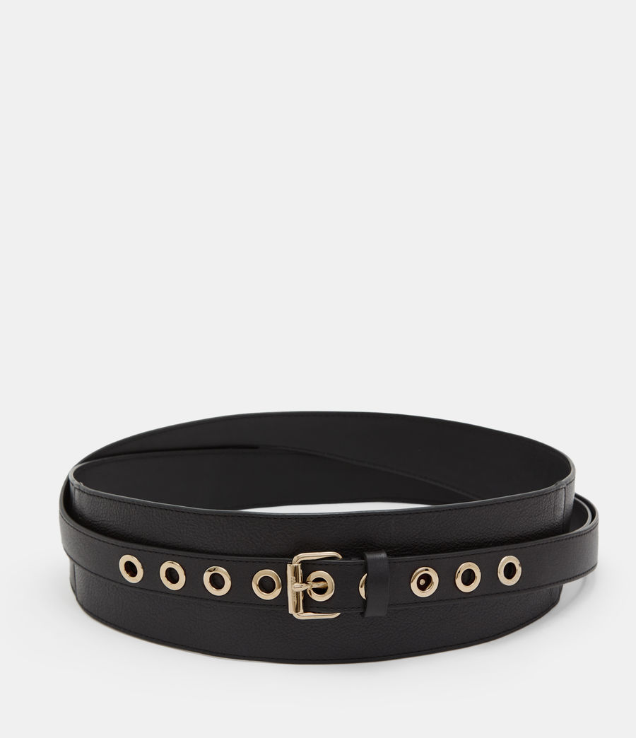 Women's Ally Eyelet Leather Waist Belt (black_warm_brass) - Image 2