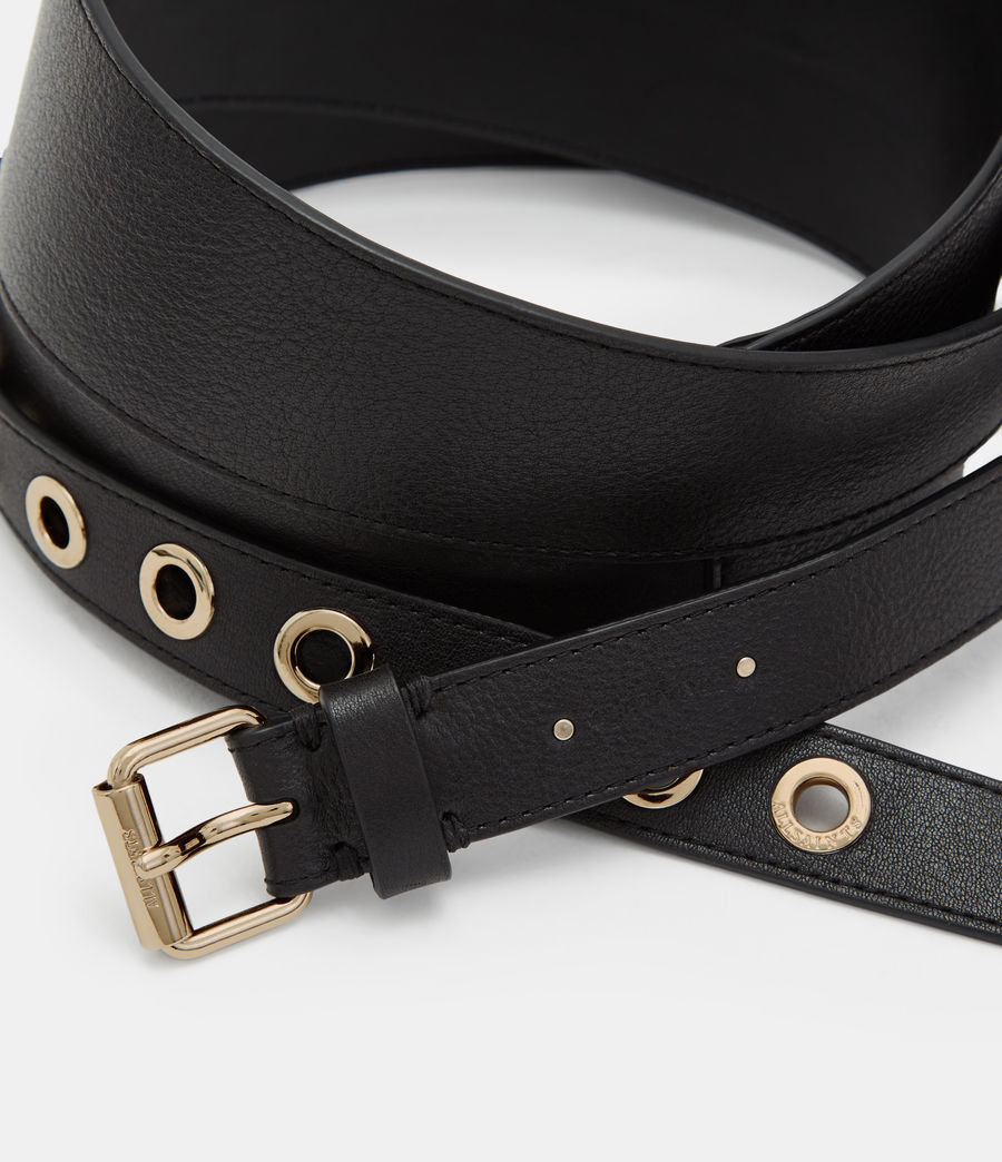 Womens Ally Eyelet Leather Waist Belt (black_warm_brass) - Image 4