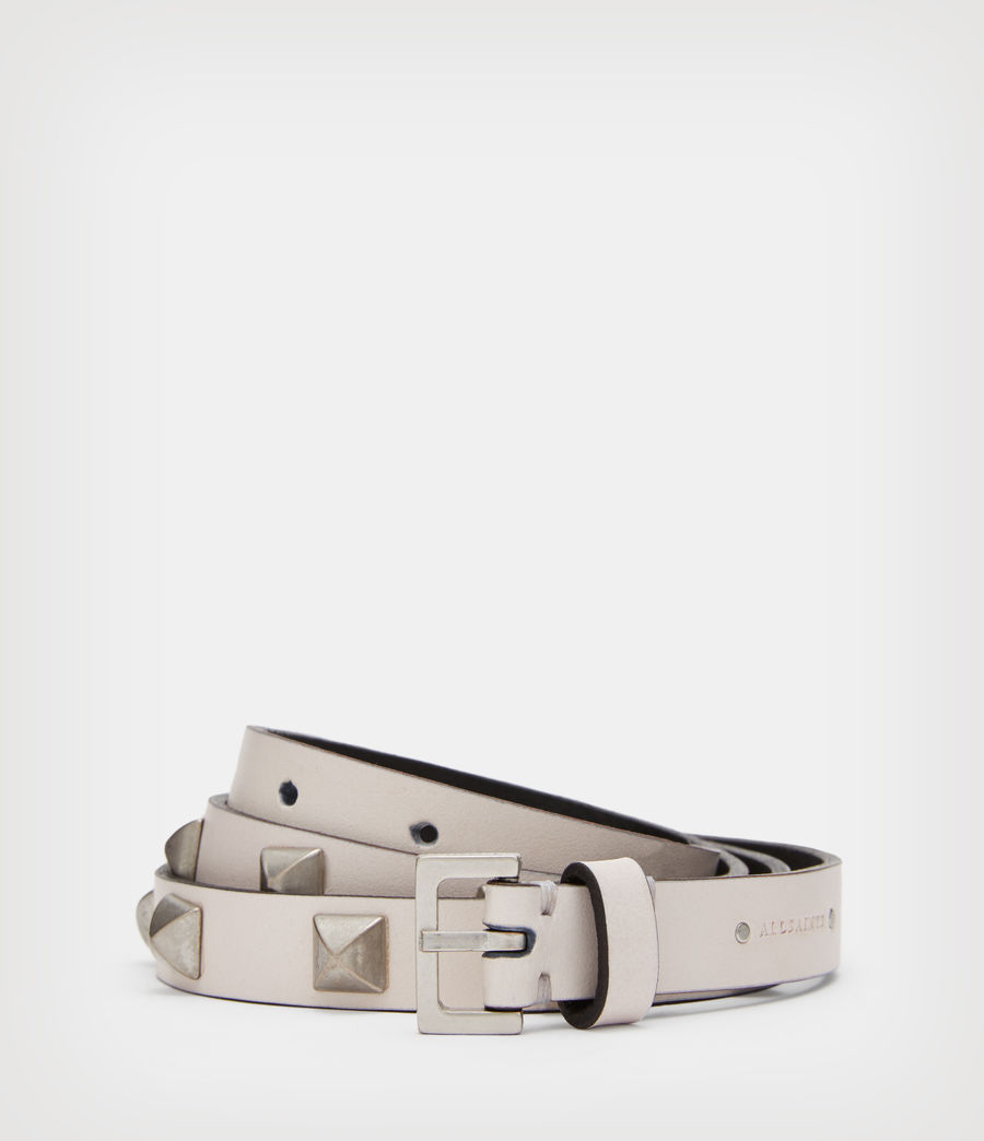 Womens Sonia Skinny Studded Leather Belt (roe_white) - Image 1