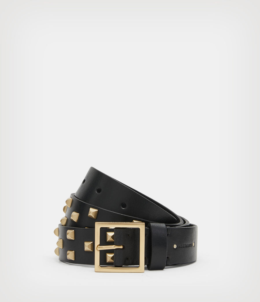 Damen Sonia Studded Leather Belt (black_warm_brass) - Image 1