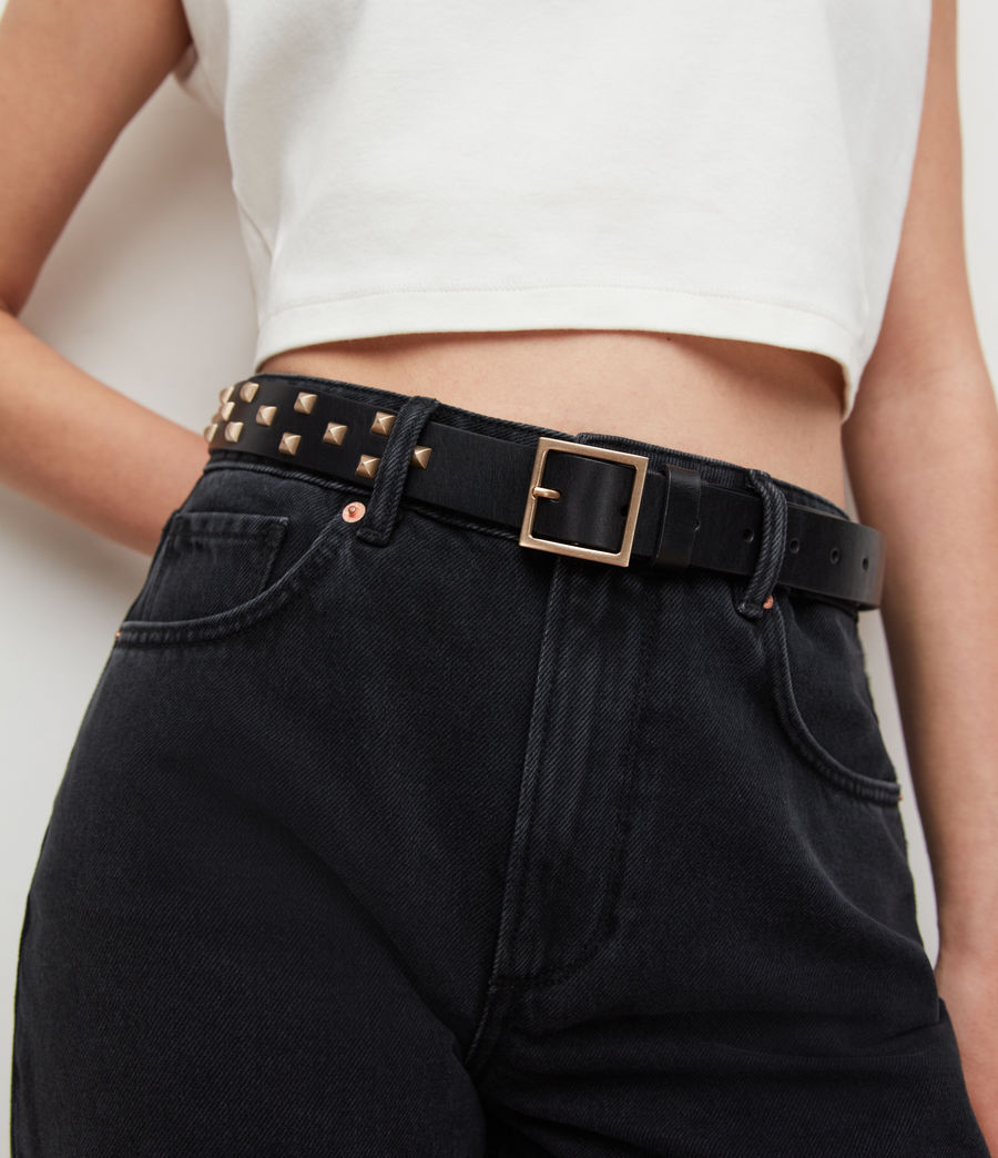 Damen Sonia Studded Leather Belt (black_warm_brass) - Image 2