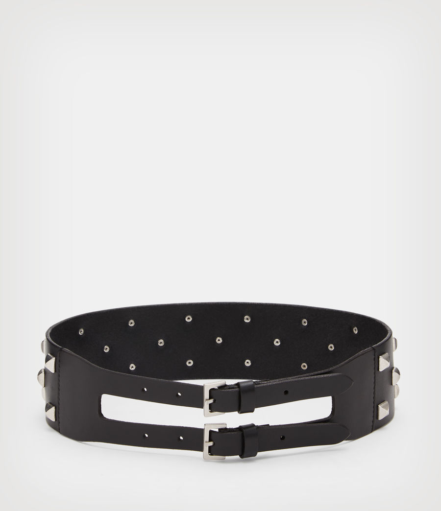 Women's Sonia Stud Wide Leather Belt (black_silver) - Image 2