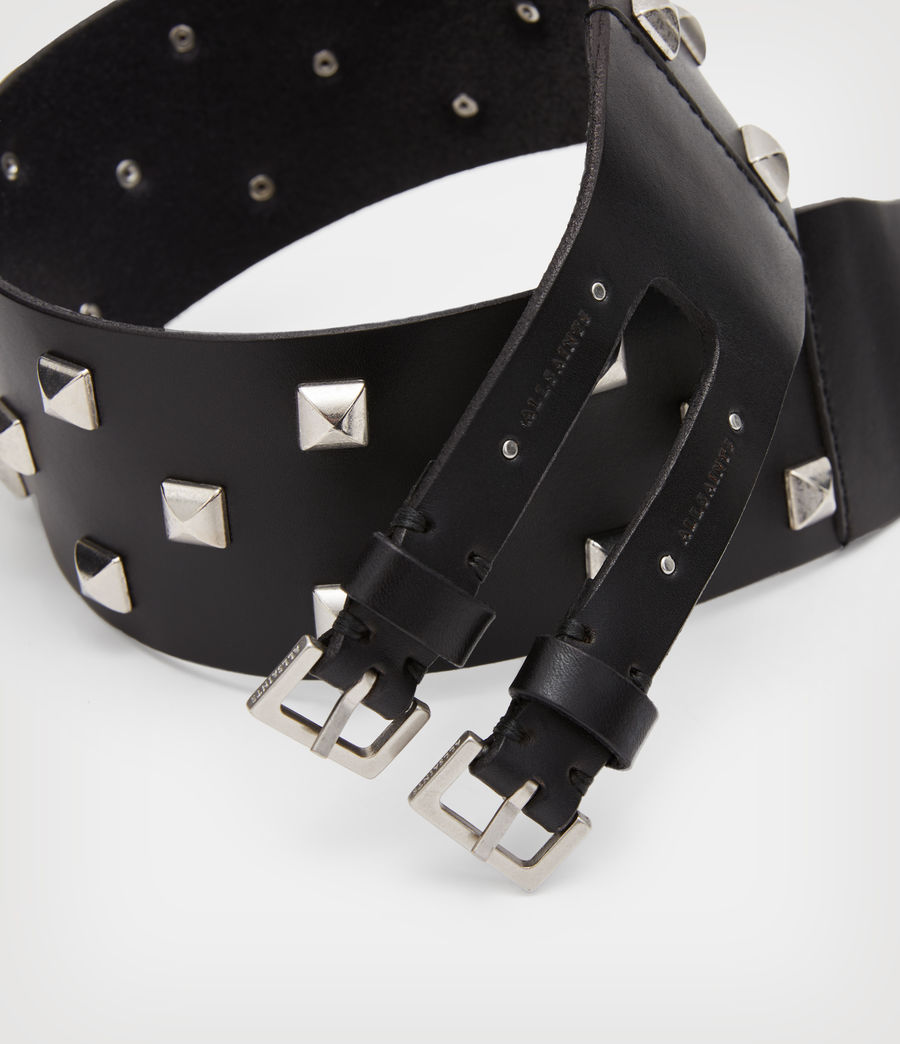 Women's Sonia Stud Wide Leather Belt (black_silver) - Image 5