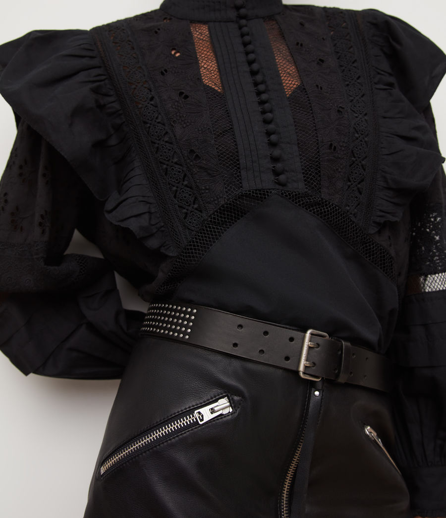 Damen Rhonda AllSaints Leather Studded Belt (black) - Image 2