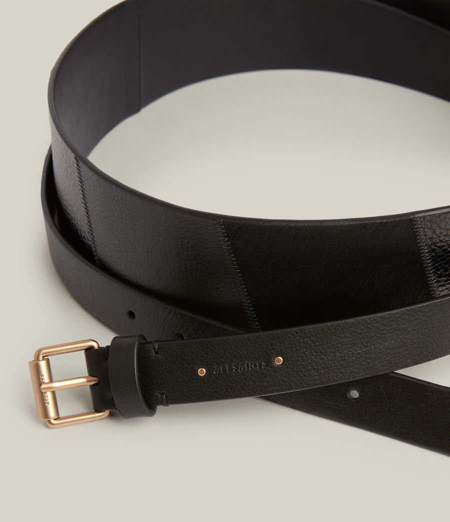 Women's Arell Patchwork Leather Belt (black_warm_brass) - Image 4