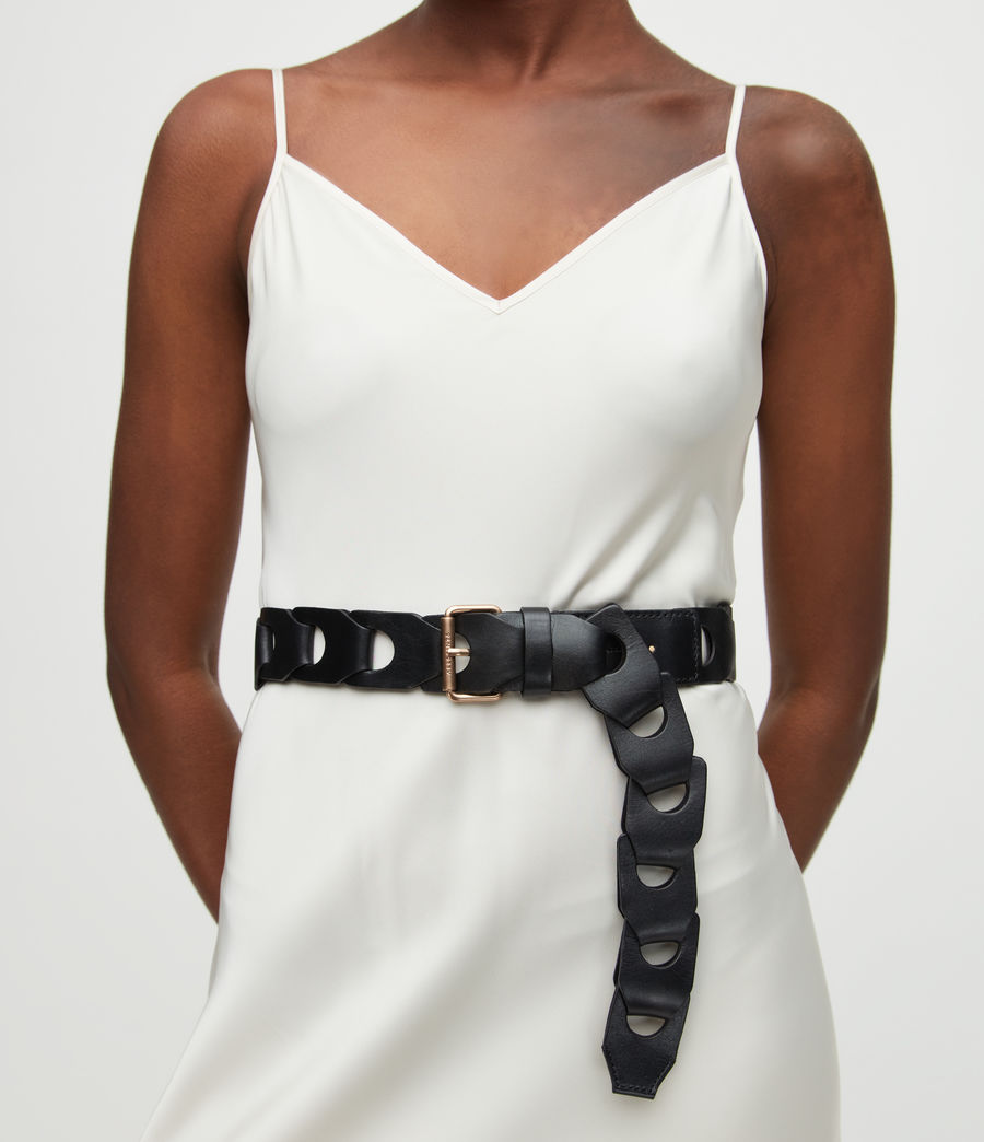 Damen Eloise Leather Woven Belt (black_warm_brass) - Image 1