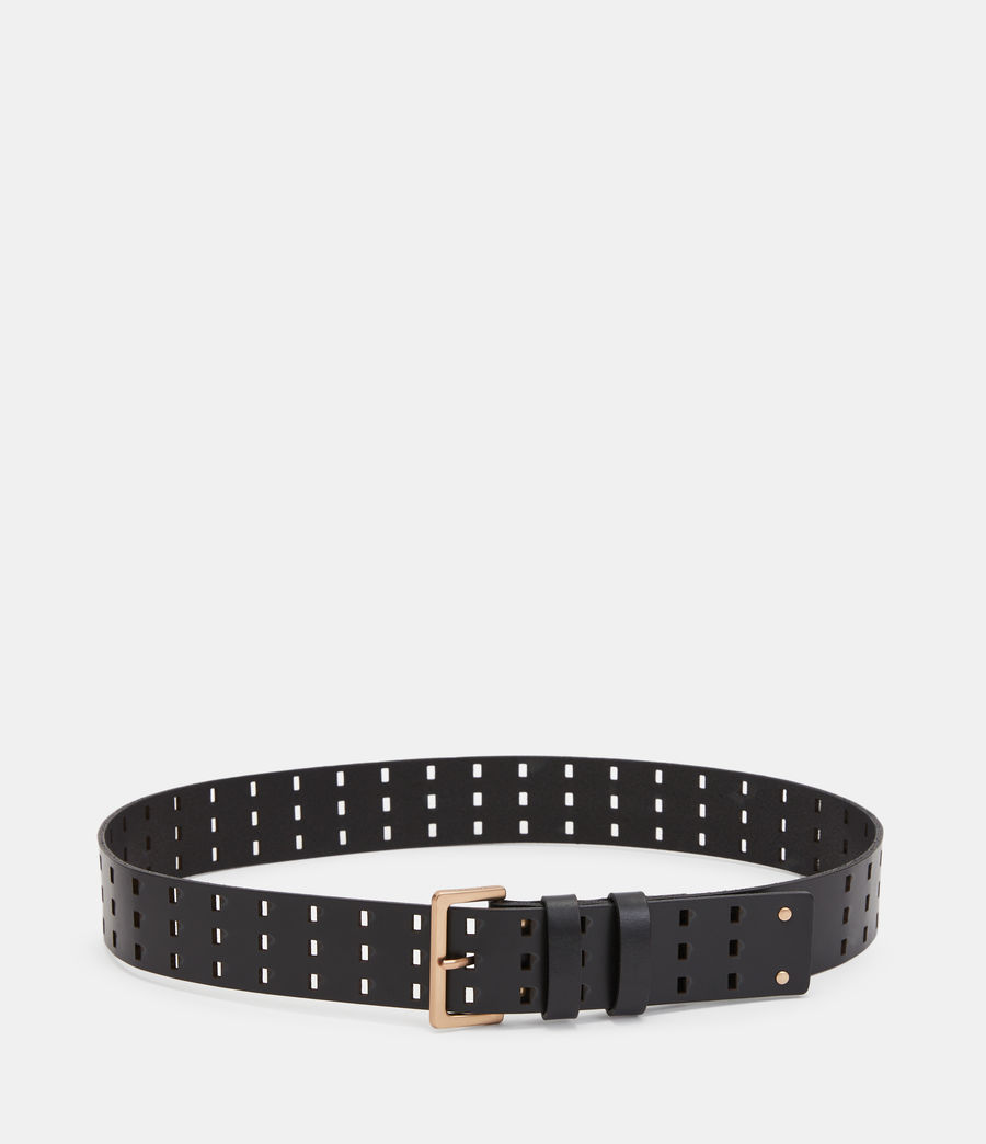 Womens Accessories Belts AllSaints Womens Marin Leather Overlay Belt in Black/Gold Black 