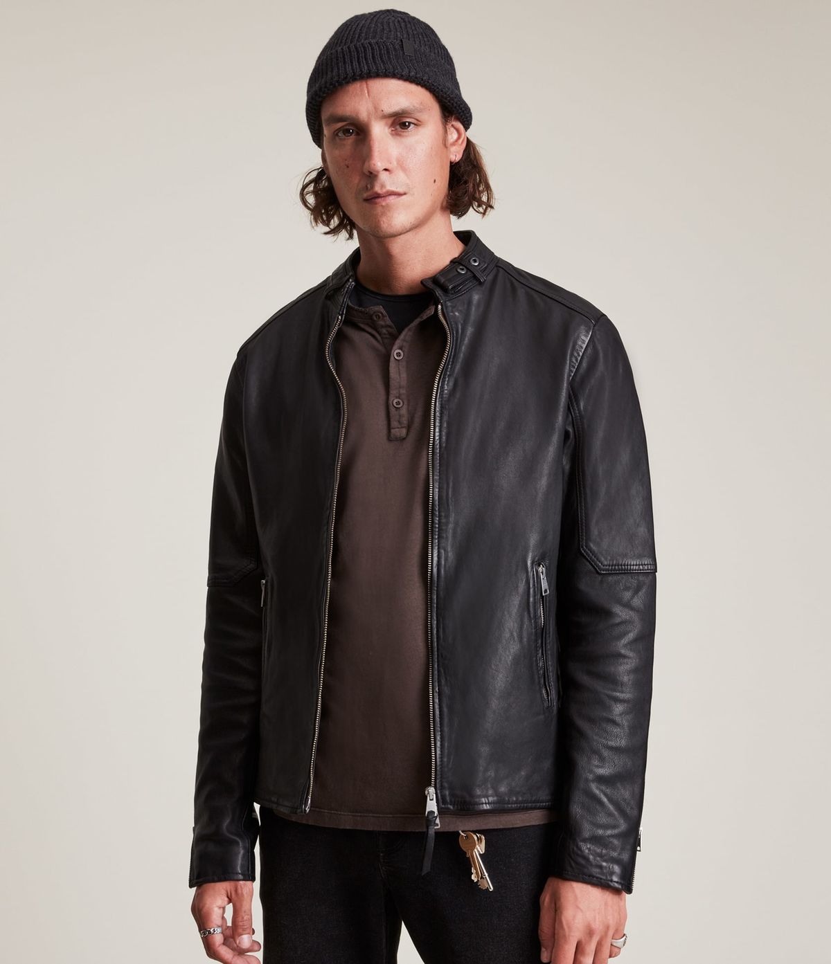 Men's Cora Leather Jacket - Front View
