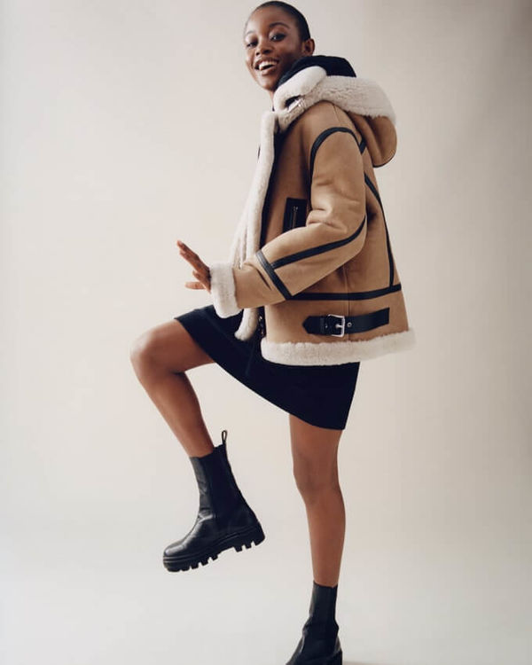 Shop our women's shearling jackets.