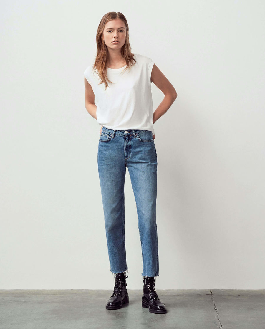 Discover our high-rise straight leg Harper jeans.