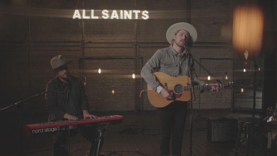Picture of Jamie N Commons playing during our latest La sessions recording and wearing items from our men's collection.
